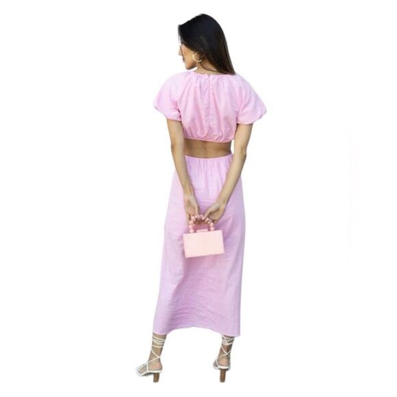 NWT SANCTUARY Maxi Dress Medium Pink Linen Open Back Scoop Neck Lined $129 MSRP - Picture 14 of 14